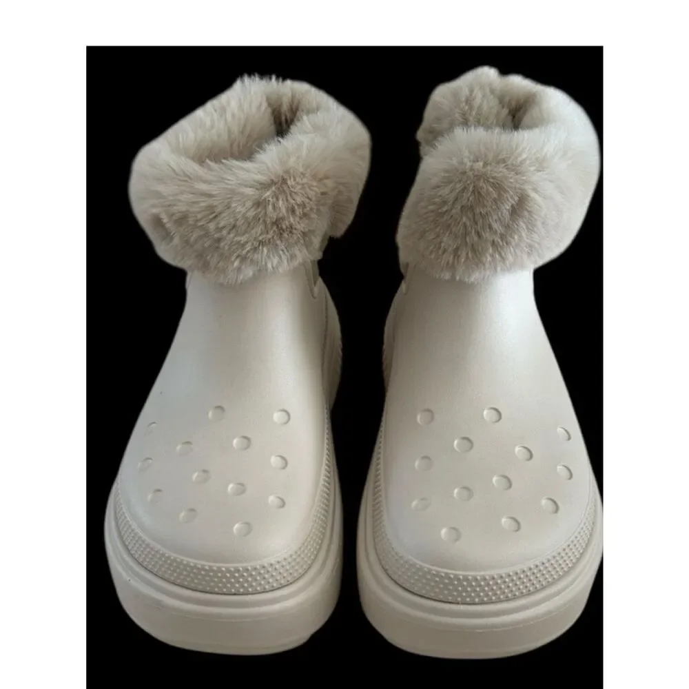 Crocs Stomp Lined Boots Faux Fur Trimmed US, Stucco, Size 11, NWOT